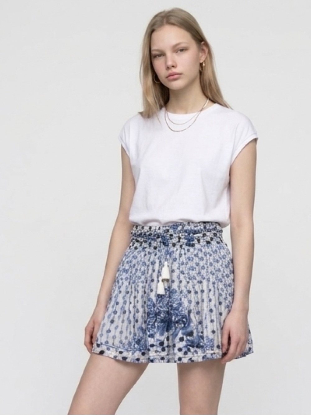 Poupette St Barths White and Blue 100% Silk Mini Skirt